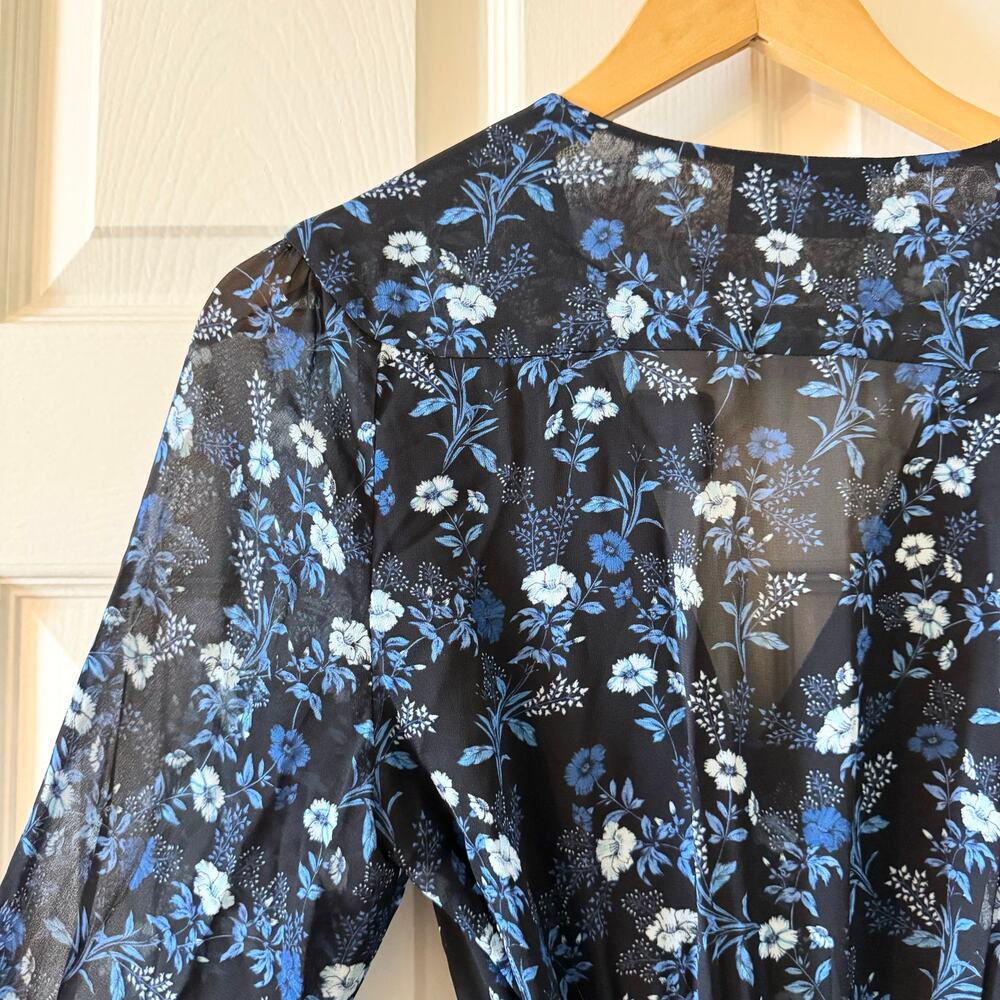 The Kooples Short Tie Waist Dress in Floral Blue Poppy Print - Picture 12 of 13